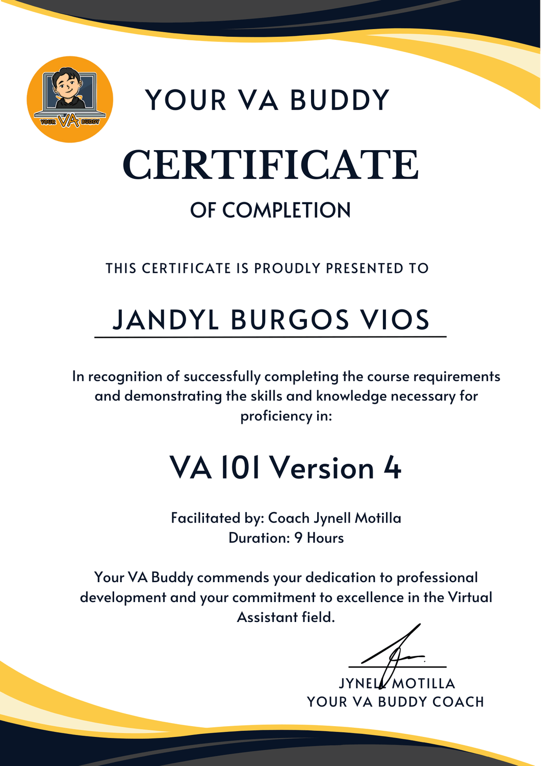 Certificate of Completion