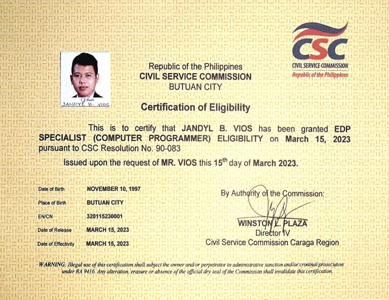CSC Certification of Eligibility